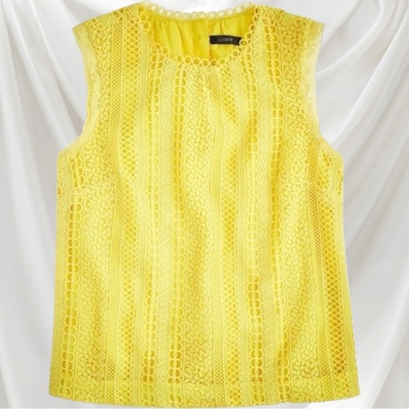J. Crew Yellow Mixed Media Lace Overlay Sleeveless Shell Top Size 2 - Picture 1 of 10